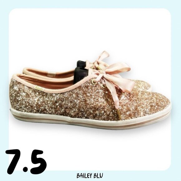 Keds Kate Spade Rose Gold Pink Peach Glitter Sneaker Shoe 7.5 - Picture 6 of 9